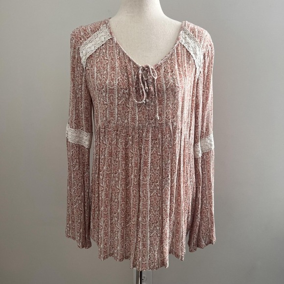 Boho Peasant Bell Sleeve Tunic Top Cottagecore Peasant Festival Hippie Romantic - Picture 3 of 10